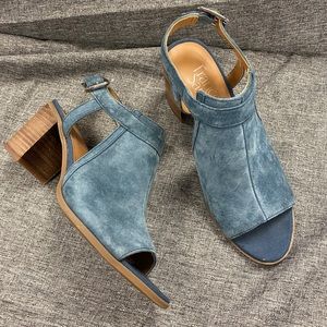 NEW Franco Sarto Blue Suede leather Peep Toe Sandals womens shoes 6.5